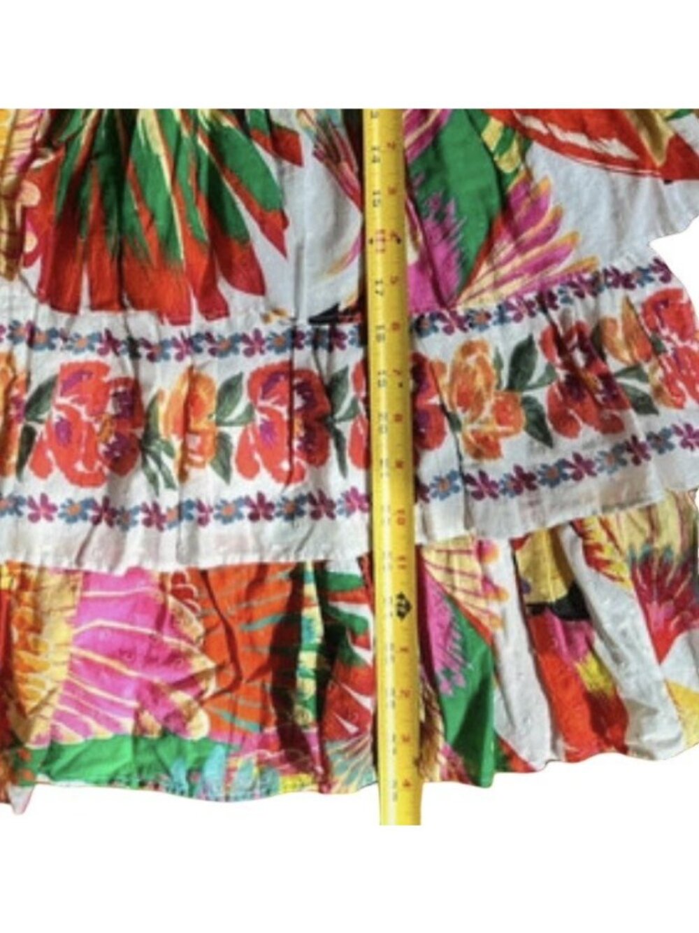 Farm Rio Mixed White Print Layered Dress M Tropical Floral Tiered cotton smocked - Picture 4 of 6